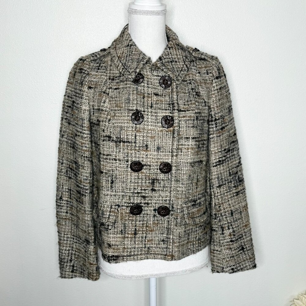 Sportmax Defile Tweed Jacket Tan Wool Blend Sz US 10 Double Breasted Classic